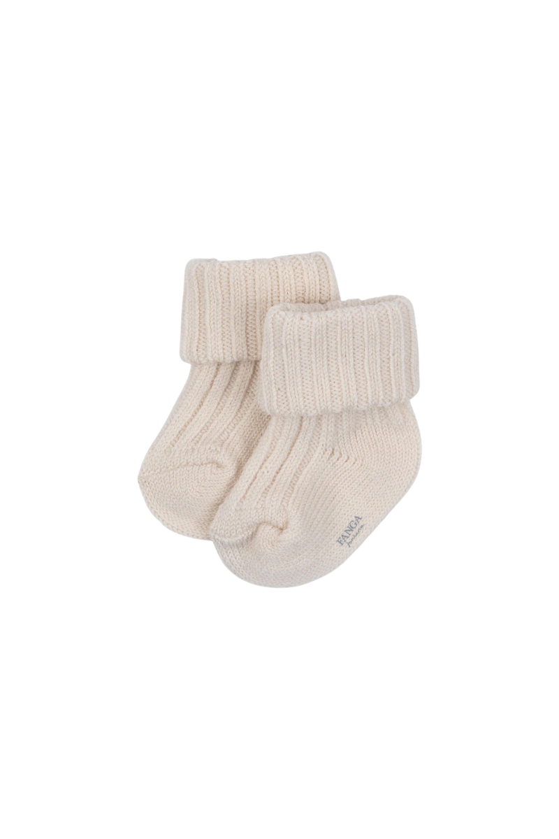 Вязаные шерстяные носочки для новорождённого / Lana Knit Socks – Off White Melange